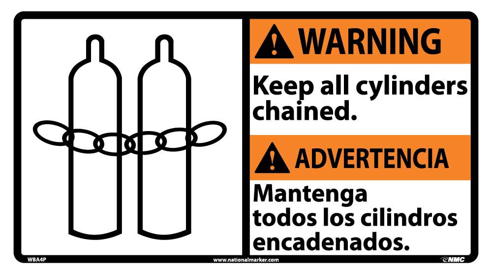 Warning Keep All Cylinders Chained Sign - Bilingual-eSafety Supplies, Inc