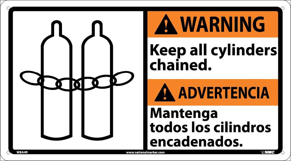 Warning Keep All Cylinders Chained Sign - Bilingual-eSafety Supplies, Inc