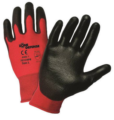 West Chester Large Zone Defense Cut And Abrasion Resistant Black Polyurethane Dipped Palm Coated Work Gloves With Elastic Knit Wrist-eSafety Supplies, Inc