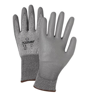 West Chester 2X Gray PosiGrip Seamless Knit 13 ga Light Weight Cut Resistant Gloves With Elastic Cuff, Taeki 5 Lined And Polyurethane Coating-eSafety Supplies, Inc