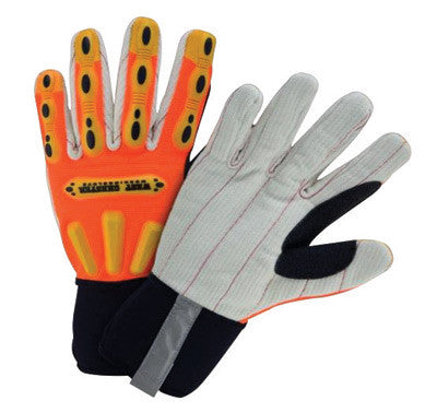 West Chester 2X Hi-Viz Orange Heavy Duty R2 Corded Palm Rigger Cotton GLoves WIth Long Neoprene Cuff, Reinforced Thumb And Spandex Back