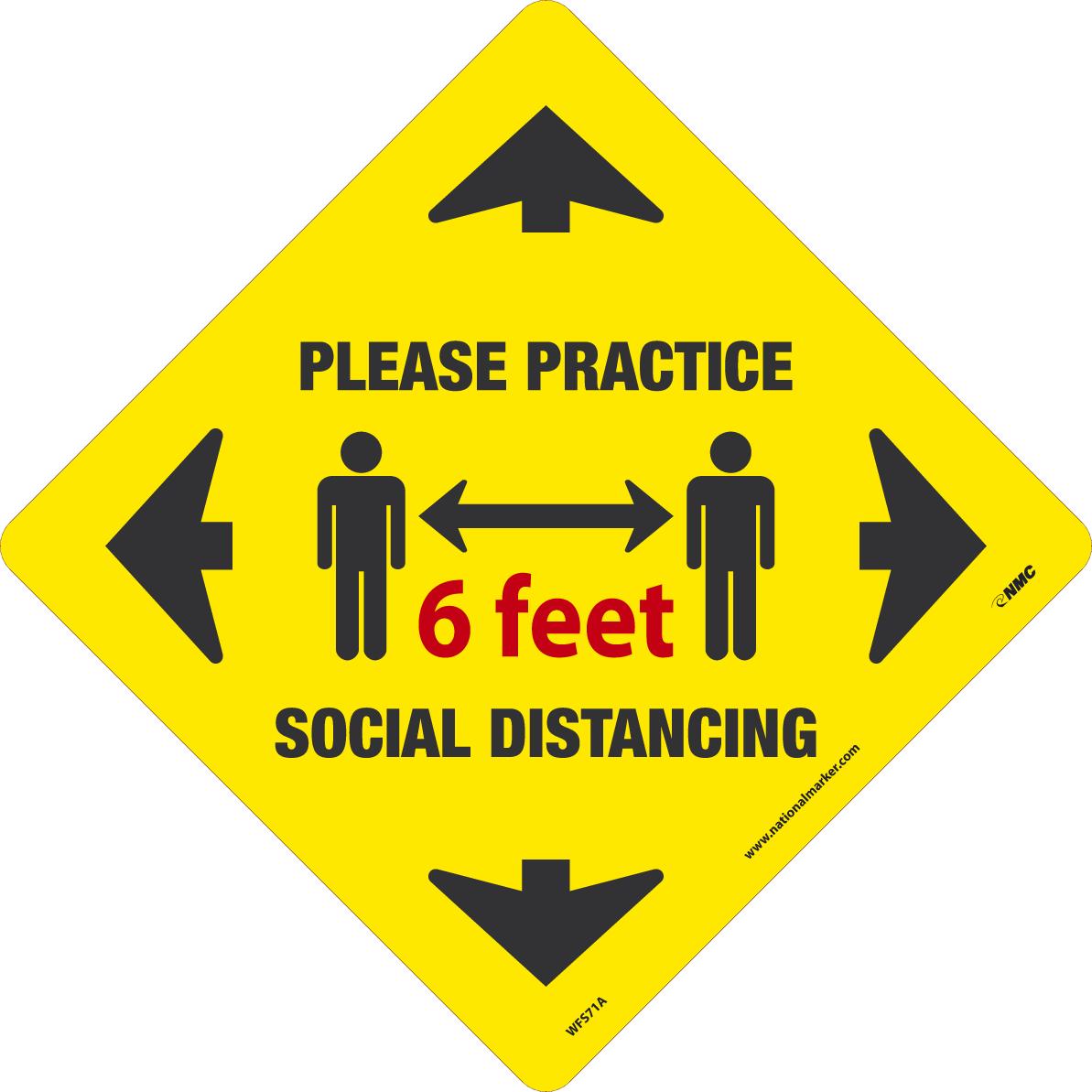 SOCIAL DISTANCING WALK ON FLOOR SIGN PRESSURE SENSITIVE REMOVABLE VINYL .0045	12" x 12"-eSafety Supplies, Inc