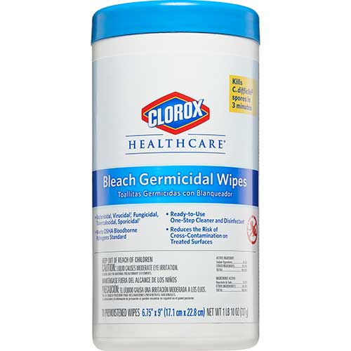 Clorox Healthcare® Bleach Germicidal Wipes Canister (70 Wipes)-eSafety Supplies, Inc
