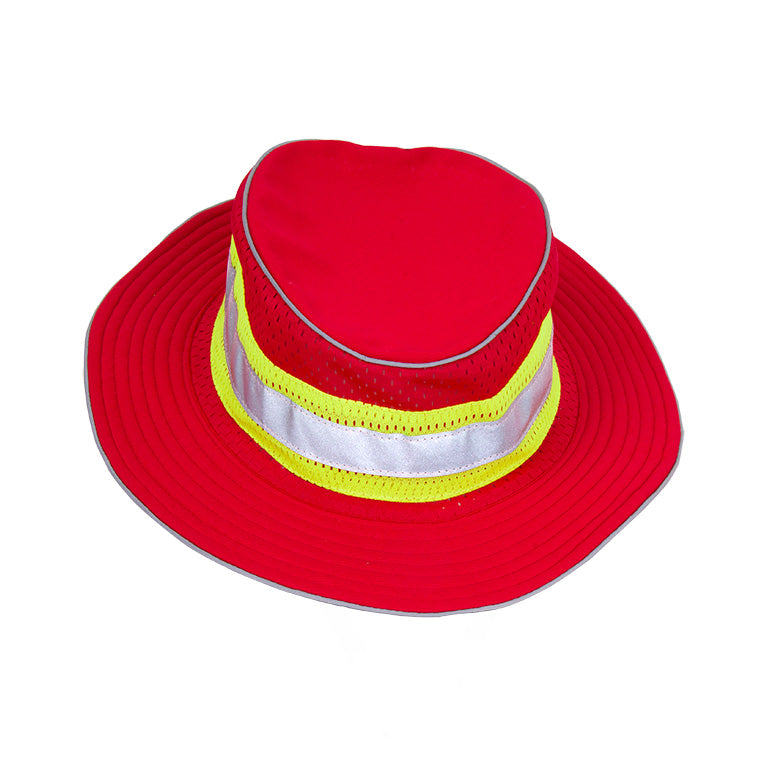 Enhanced Visibility Full Brim Red/lime Safari Hat-eSafety Supplies, Inc