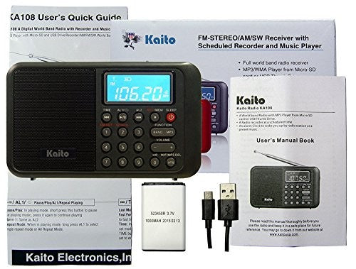 Kaito KA108 Super Sound quality AM FM Shortwave Radio with MP3 Player and Radio Recorder, Radio Time Schedule Recorder,Alarm Clock+ More-eSafety Supplies, Inc