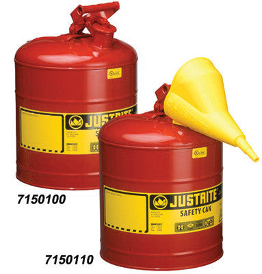 Justrite 5 Gallon Red Type 1 Safety Can With Staiinless Steel Flame Arrestor And Poly Funnel-eSafety Supplies, Inc