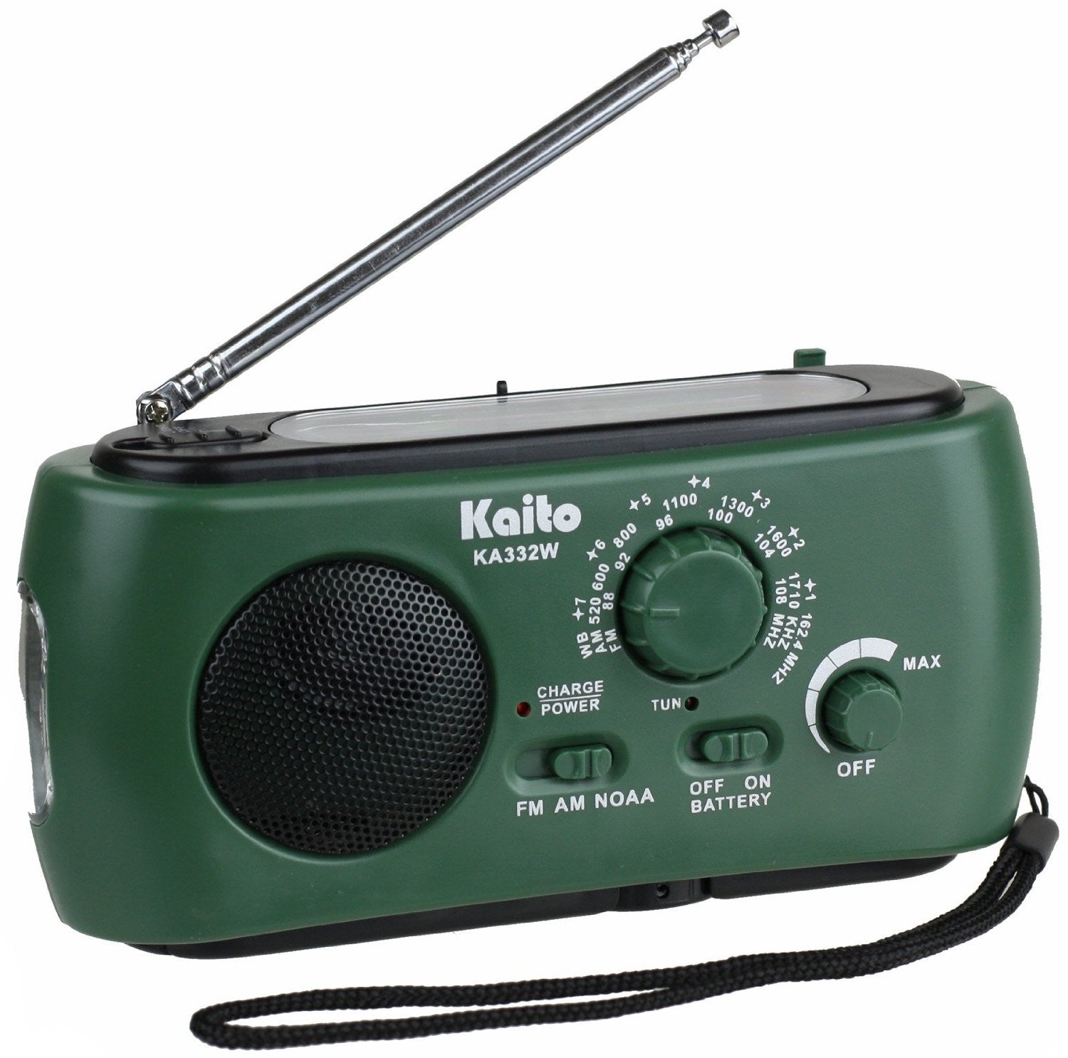 Kaito KA332W Portable Hand Crank Solar AM/FM NOAA Weather Radio with Cell Phone Charger & 3-LED Flashlight-eSafety Supplies, Inc