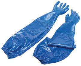 North by Honeywell Size 8 Blue Nitri-Knit 26" Interlock Knit Lined 1" Supported Nitrile Chemical Resistant Gloves With Rough Finish, Elastic Cuff And Extended Sleeve