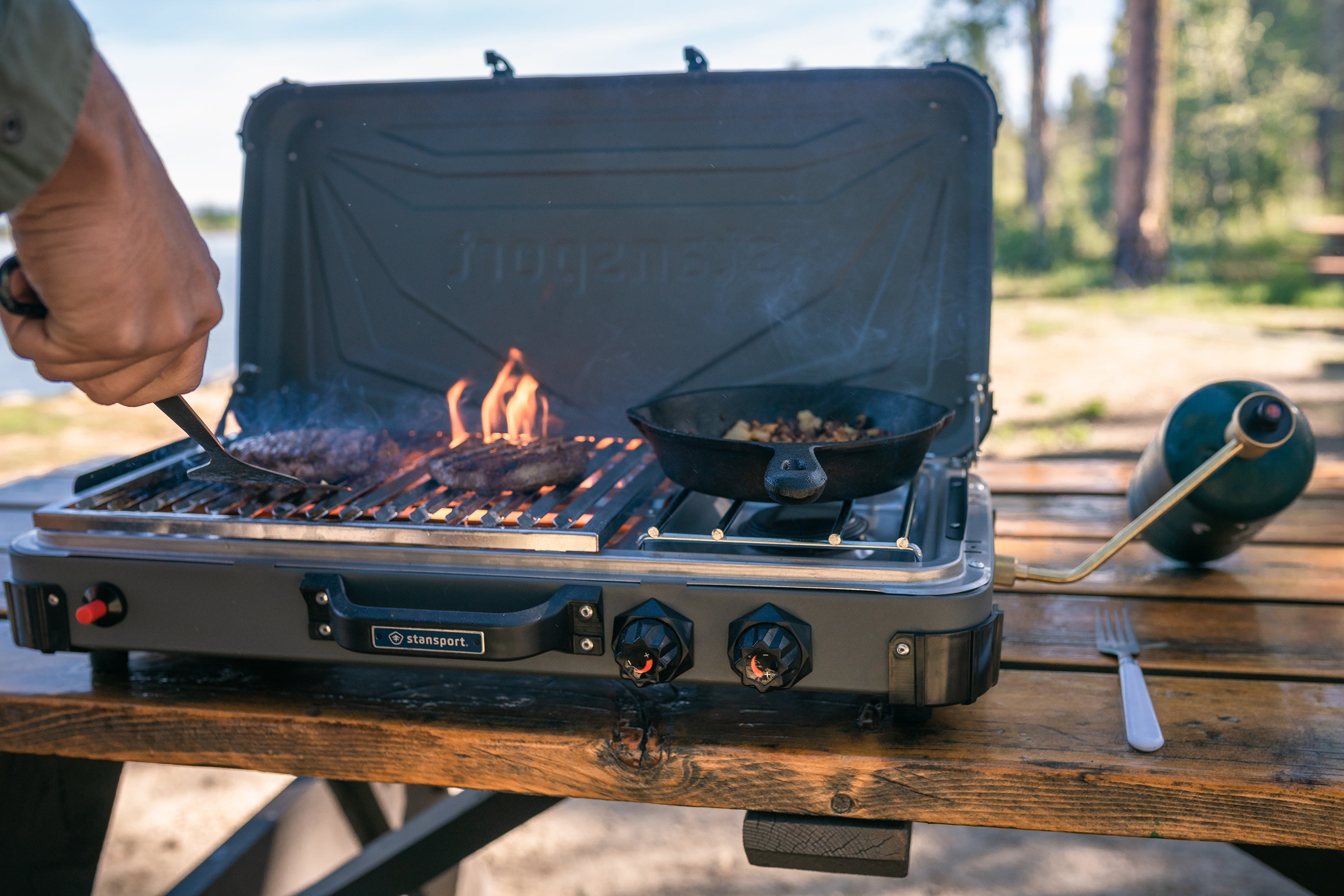 Propane Stove And Grill Combo-Piezo - Gray W/Black Trim-eSafety Supplies, Inc