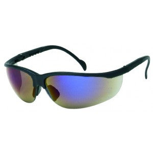 Black Frame - Blue Mirror Lens - Soft Rubber Nose Buds - Adjustable Temples Safety Glasses-eSafety Supplies, Inc