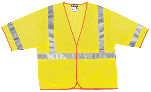 MCR Safety Class 3, Lime Mesh Vest, 2" Silver Tape-eSafety Supplies, Inc