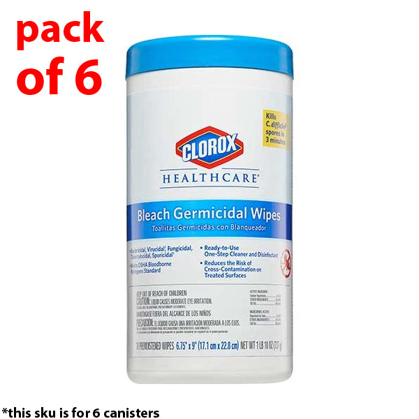 Clorox Healthcare® Bleach Germicidal Wipes Canister (Case of 6)-eSafety Supplies, Inc