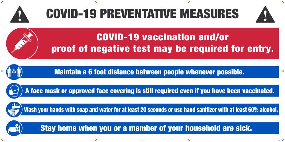 COVID-19 PREVENTATIVE MEASURES BANNER (VACCINATION/TEST REQ)-eSafety Supplies, Inc