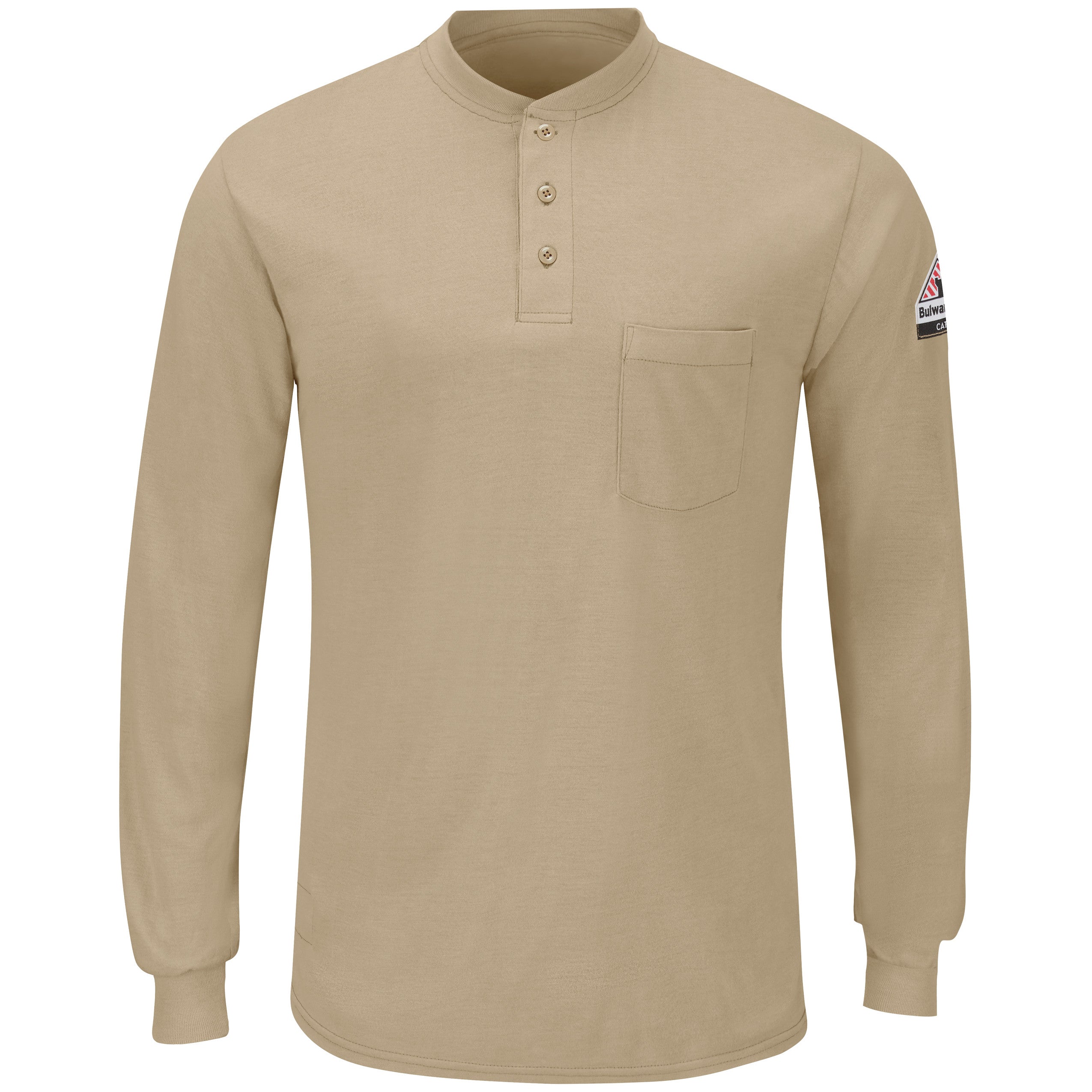 Men's Long Sleeve Lightweight Henley Shirt SML8 - Khaki-eSafety Supplies, Inc