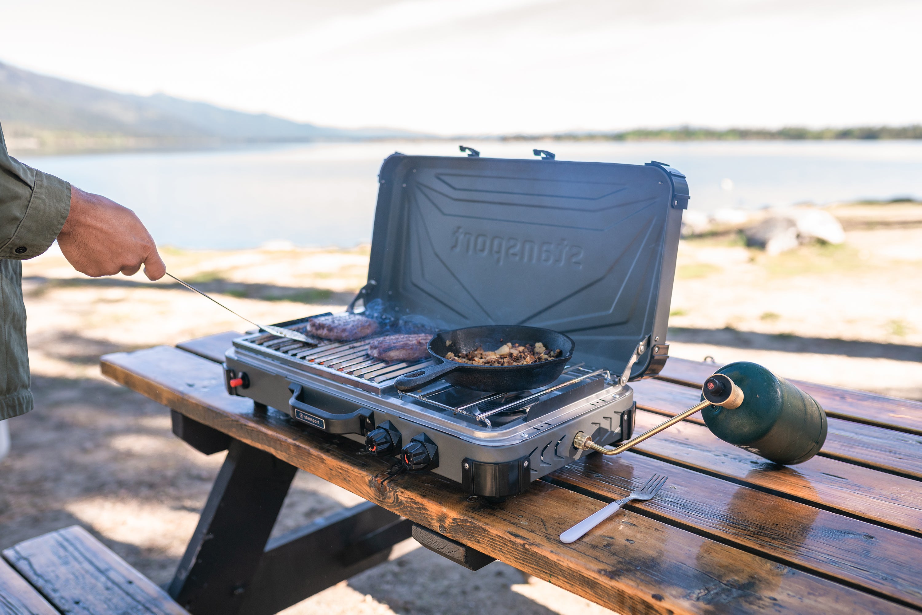 Propane Stove And Grill Combo-Piezo - Gray W/Black Trim-eSafety Supplies, Inc