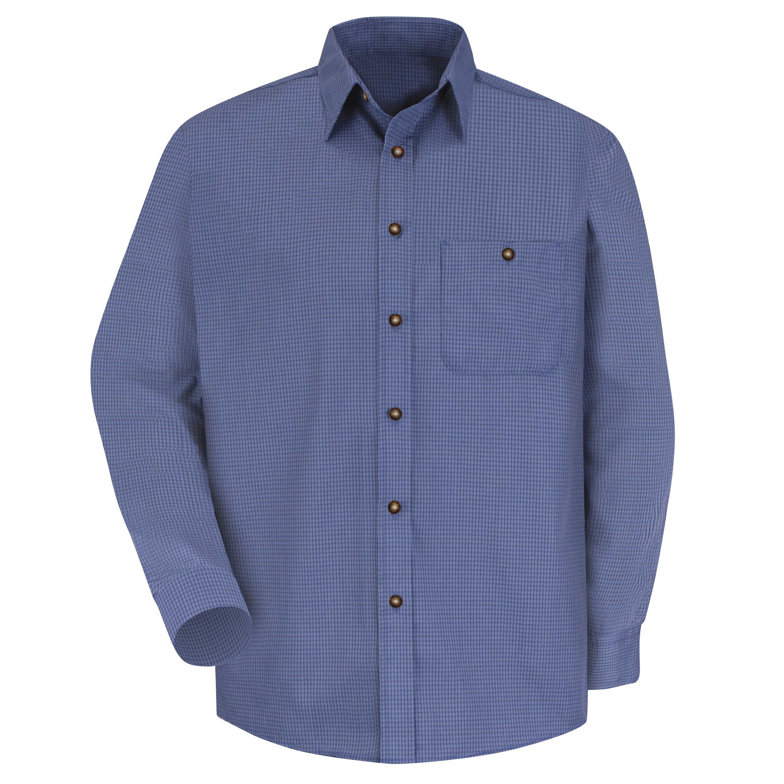 Men's Long Sleeve Mini-Plaid Uniform Shirt SP74 - Grey/Blue Mini Plaid-eSafety Supplies, Inc