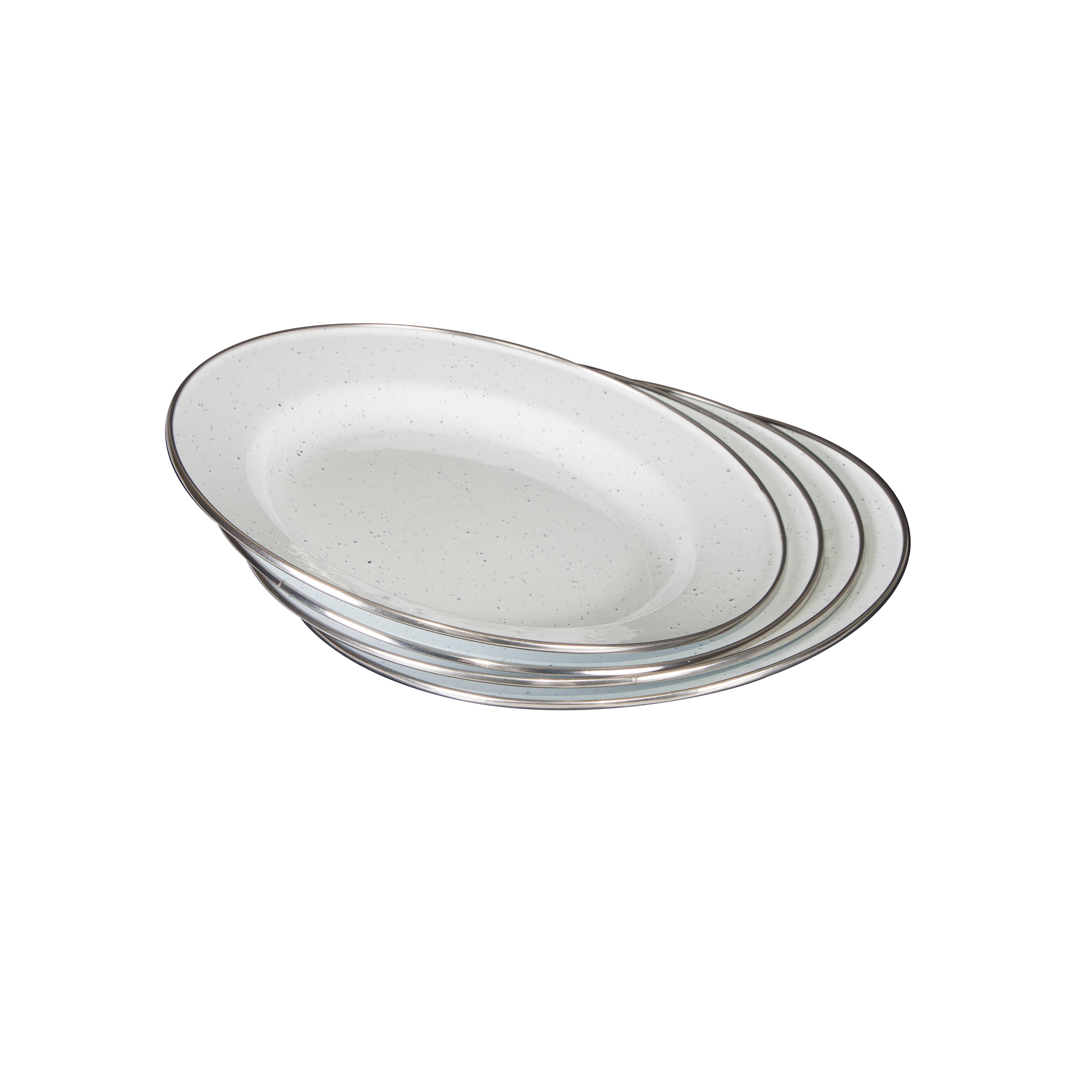 Enamel Camping Tableware Set-24 Pieces-White With Blue Specs-eSafety Supplies, Inc