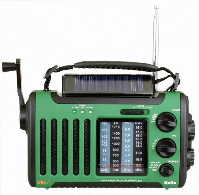 Kaito- Voyager Solo KA450 Solar/Dynamo AM/FM//SW & NOAA Weather Emergency Radio with Alert & Cell Phone Charger, Jeep Style-eSafety Supplies, Inc