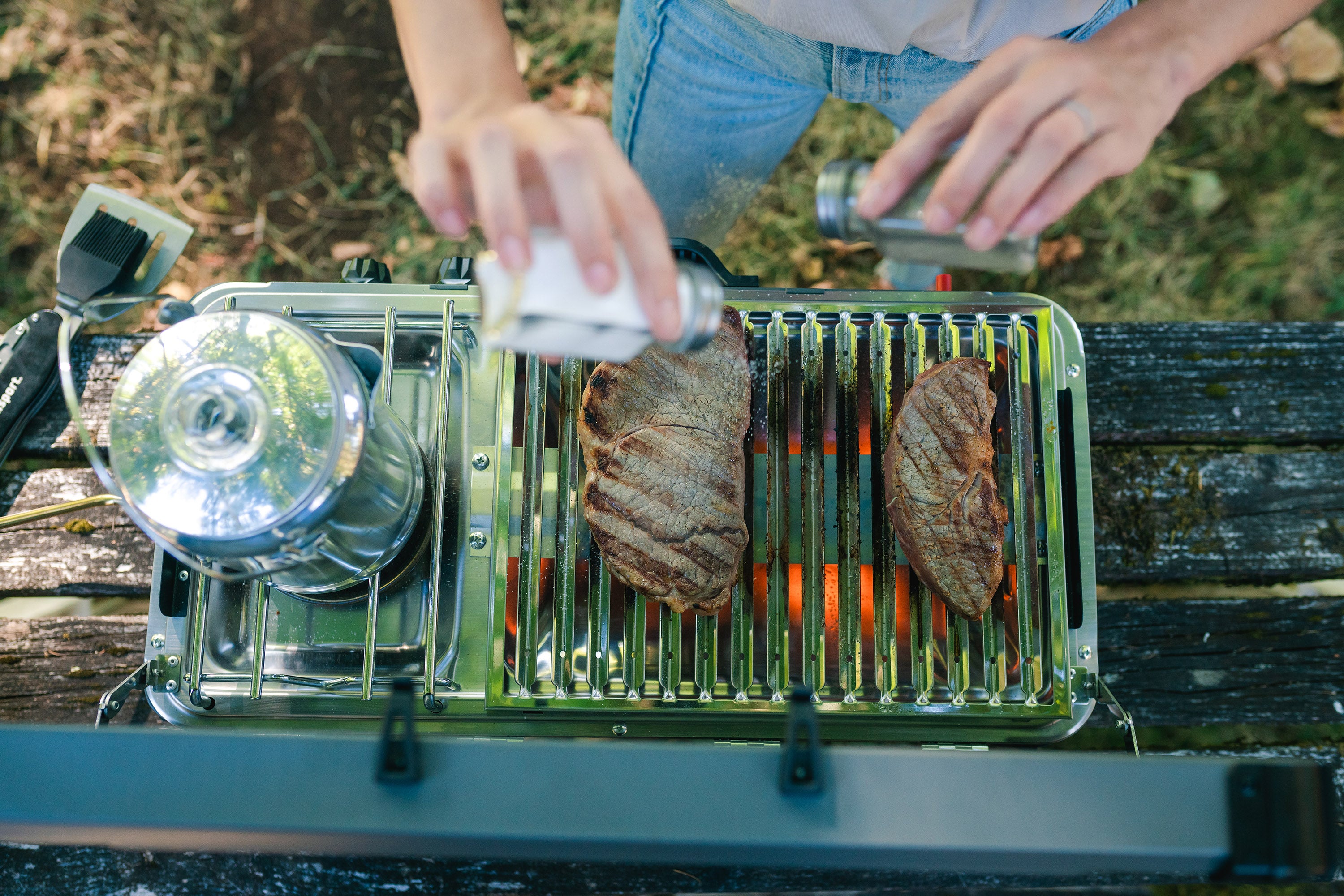 Propane Stove And Grill Combo-Piezo - Gray W/Black Trim-eSafety Supplies, Inc