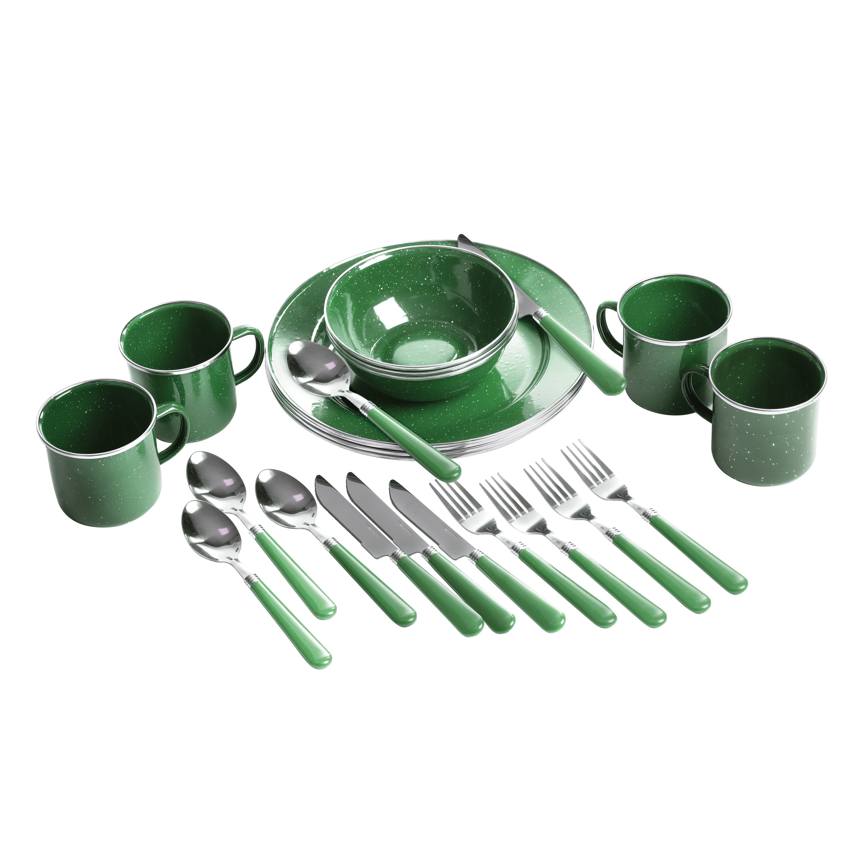 Enamel Camping Tableware Set - 24 Pieces - Green-eSafety Supplies, Inc