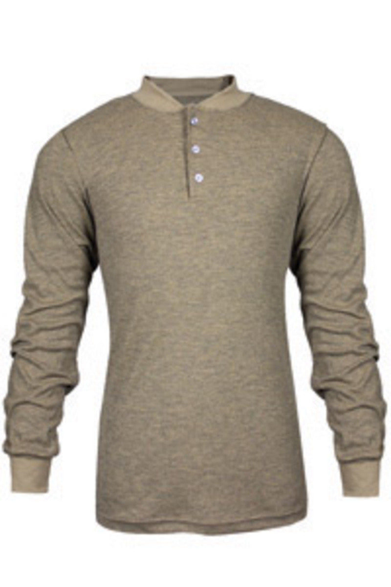 National Safety Apparel Small Tan 6.5 oz CARBONCOMFORT Flame Resistant Long Sleeve Henley Shirt-eSafety Supplies, Inc