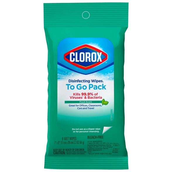 Clorox Disinfecting Wipes On The Go, Bleach Free Travel Wipes - 9 ct-eSafety Supplies, Inc