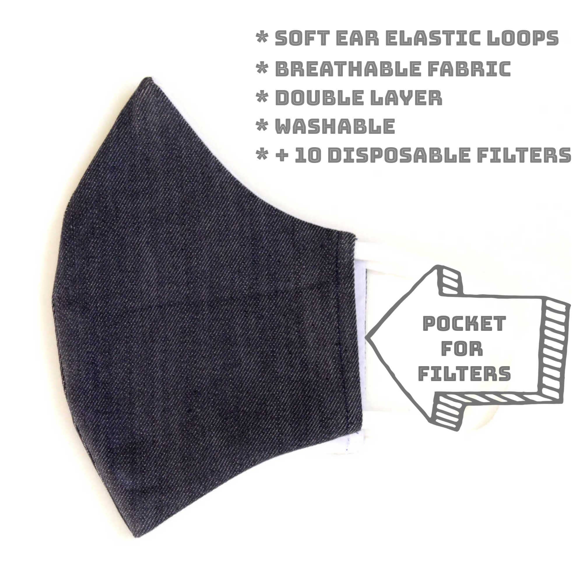 LMC Face Mask with Filter - Stretch Denim-eSafety Supplies, Inc