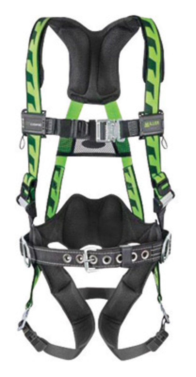 Miller® Large/X-Large DuraFlex® AirCore™ Green Harness With Front, Back And Side D-Rings, Quick-Connect Chest Strap Buckle And Leg Strap Buckle, Lumbar Pad, Removable Belt And Aluminum Hardware-eSafety Supplies, Inc