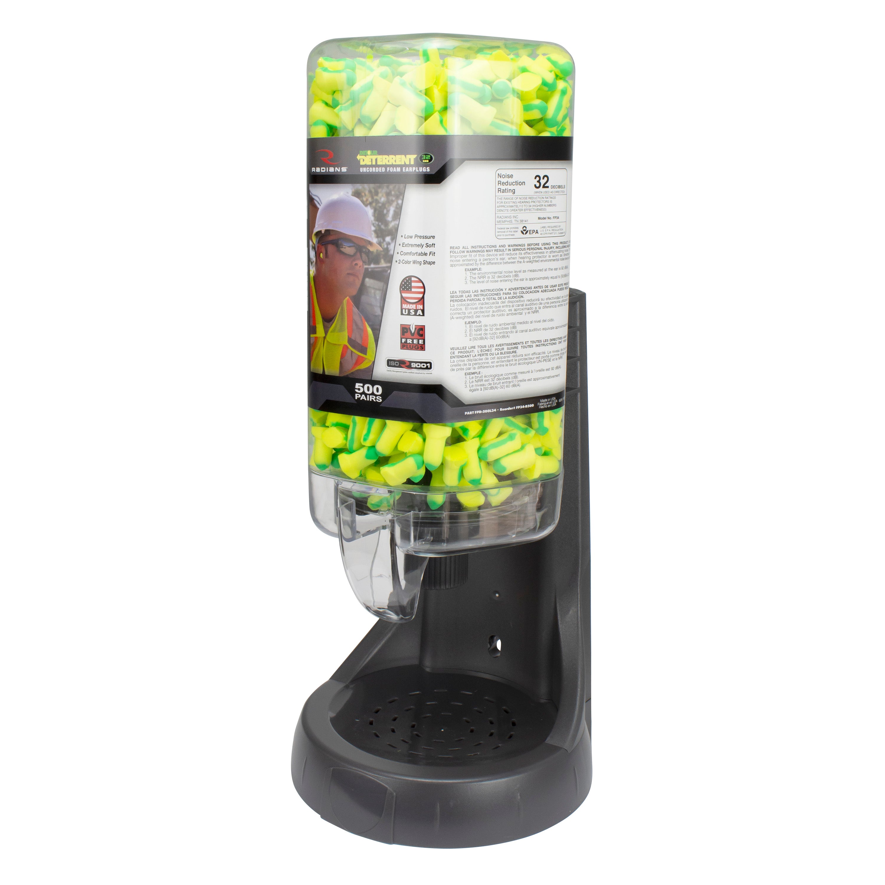 Radians Refillable Dispenser with Deterrent® FP34 Plugs - 500 Pair-eSafety Supplies, Inc