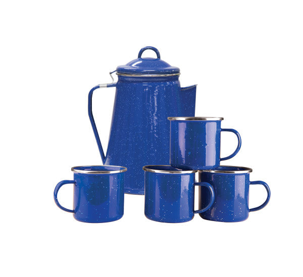 Enamel 8 Cup Coffee Pot With Percolator And 4 12 Ounce Mugs-eSafety Supplies, Inc