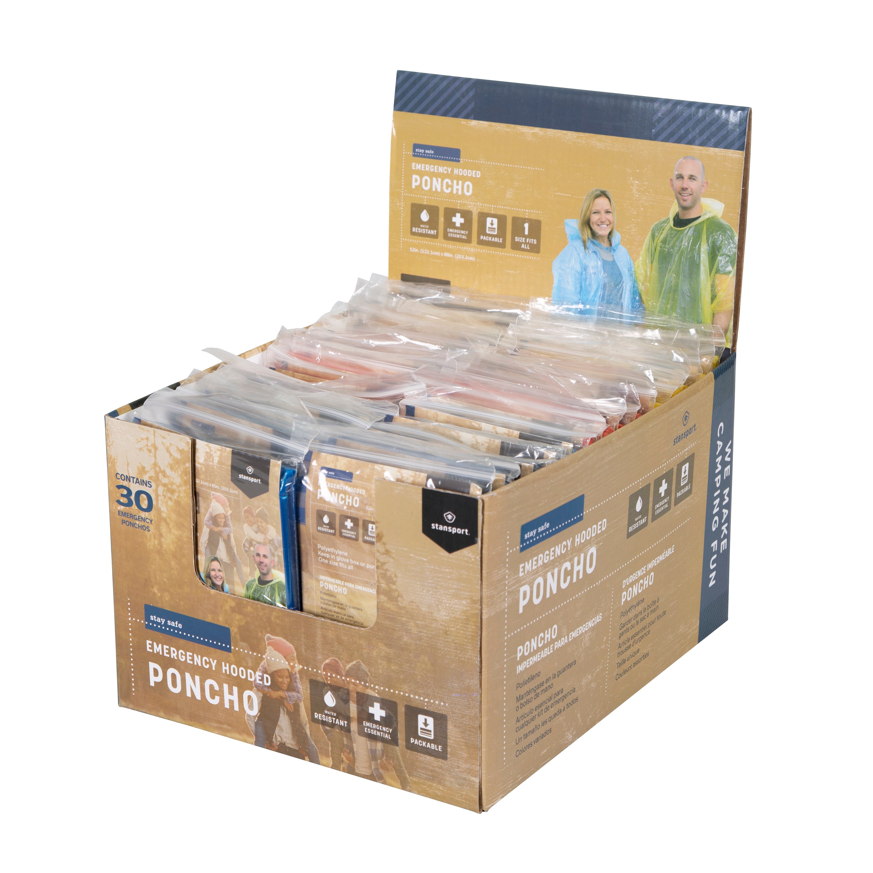 Emergency Poncho - Assorted - 30 Per Pdq-eSafety Supplies, Inc