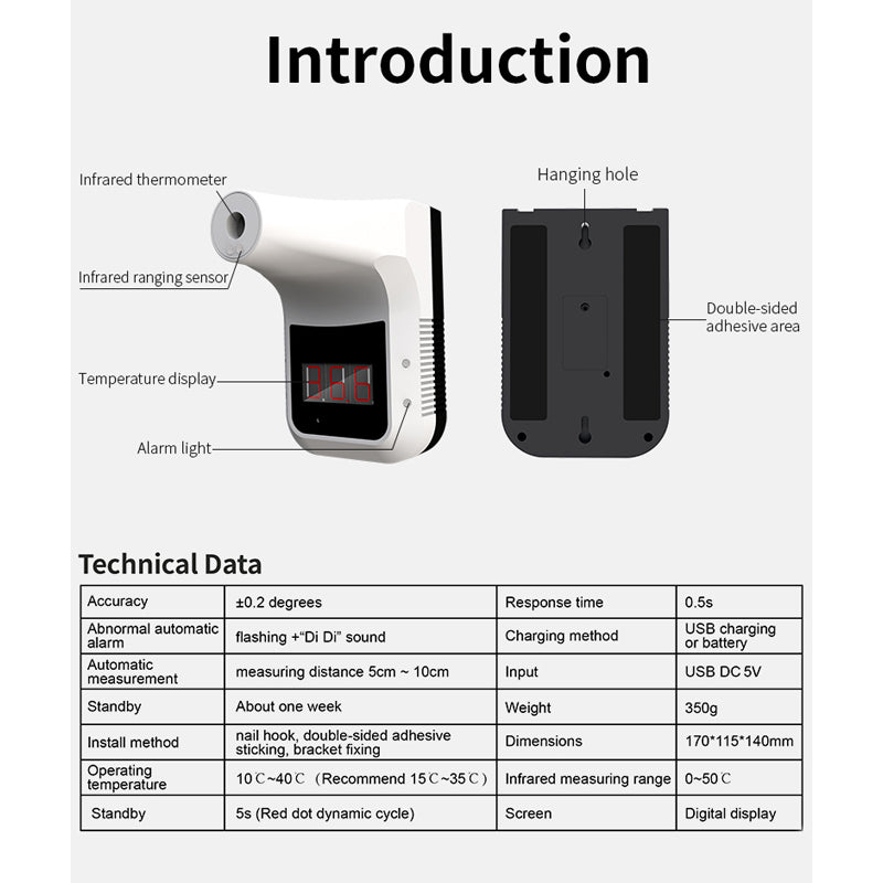 K3 Non Contact Infrared Wall Mount Thermometer with Alarm-eSafety Supplies, Inc