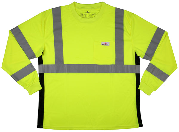 MCR Safety LS Tshirt,CL3,Birdseye,Lime L-eSafety Supplies, Inc