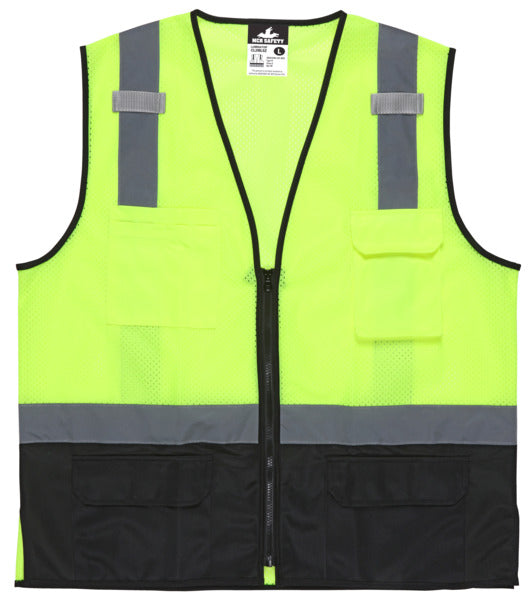 MCR Safety Lime Green,Class2,Black Bottom,Zip,Mesh-eSafety Supplies, Inc