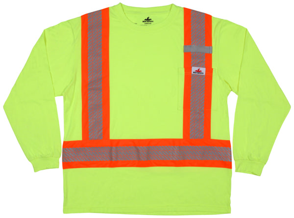 MCR Safety LS Tshirt,CL1,Polycotton,Lime L-eSafety Supplies, Inc
