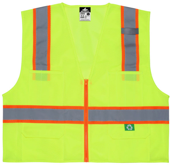 MCR Safety Class 2 Vest,Recy. Mesh, 3" Ornge/Silver-eSafety Supplies, Inc