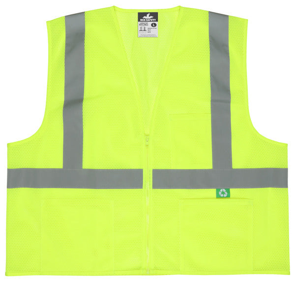 MCR Safety Recycled Mesh Vest,Lime,Class 2,Zip L-eSafety Supplies, Inc