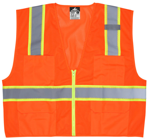 MCR Safety Class 2, Orange,Poly Mesh, 3"Lime/Silver-eSafety Supplies, Inc