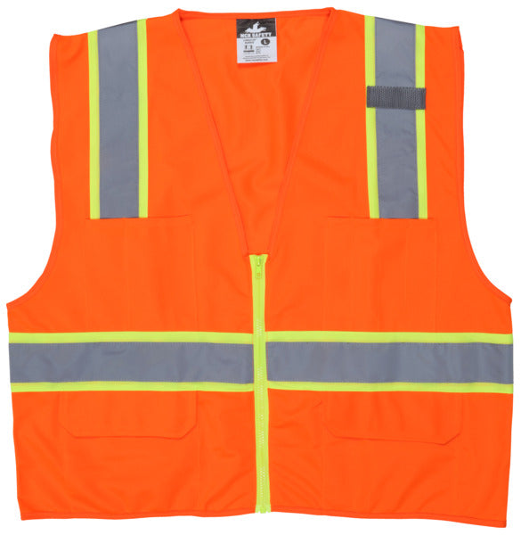 MCR Safety Class 2, Orange Vest, 2" Silver/3"Lime S-eSafety Supplies, Inc