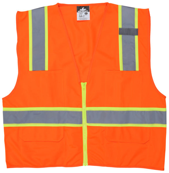 MCR Safety Class 2,Orange Vest, 2"Silver On 3" Lime-eSafety Supplies, Inc