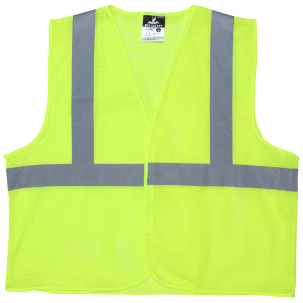 MCR Safety V2 Lime Green, CL 2, Economy Vest, Mesh-eSafety Supplies, Inc