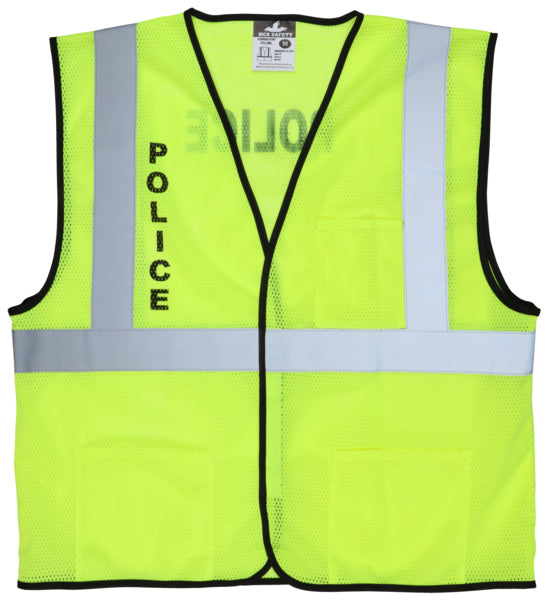 MCR Safety Lime Mesh , Cl 2 Vest, Police Silkscreen-eSafety Supplies, Inc