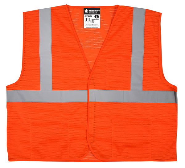 MCR Safety Class 2,Econ Vest,Mesh,FL Orange,LF L-eSafety Supplies, Inc