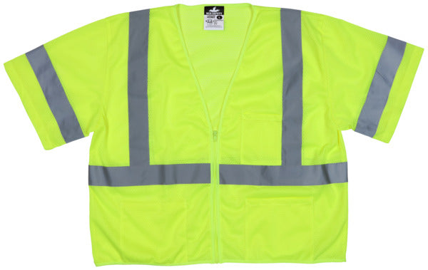 MCR Safety Class 3, Hi-Viz Lime, Zipper Vest L-eSafety Supplies, Inc