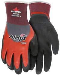 MCR Safety X-Large Ninja- BNF 18 Gauge Black Breathable Foam Nitrile Palm And Finger Tip Coated Work Gloves With Red Nylon/Spandex Liner And Knit Wrist