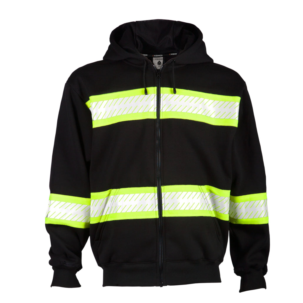 Enhanced Visibility Class 1 Heavyweight Black/lime Hoodie-eSafety Supplies, Inc