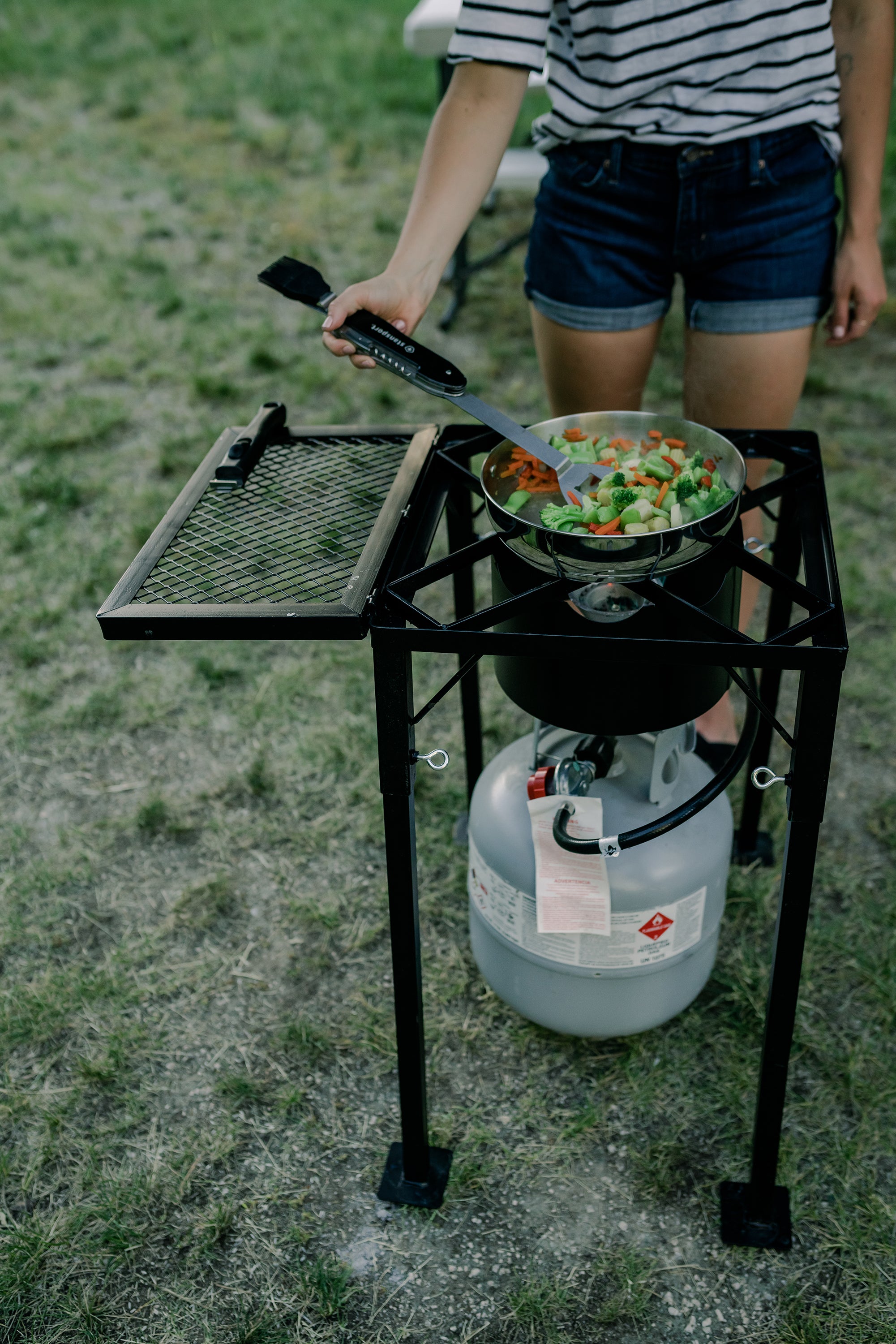 Portable Outdoor Cooker With Stand, Regulator & Mesh Shelf-eSafety Supplies, Inc