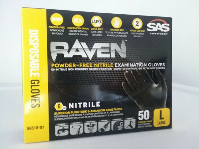 SAS Raven 6 Mil Nitrile Powder-Free Disposable Gloves — 50 gloves per box, Black, ASTM D6978 rated-eSafety Supplies, Inc