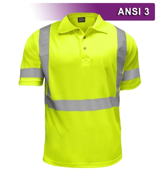 Safety Polo: Hi Vis Polo Shirt: Lime Birdseye: ANSI 3-eSafety Supplies, Inc
