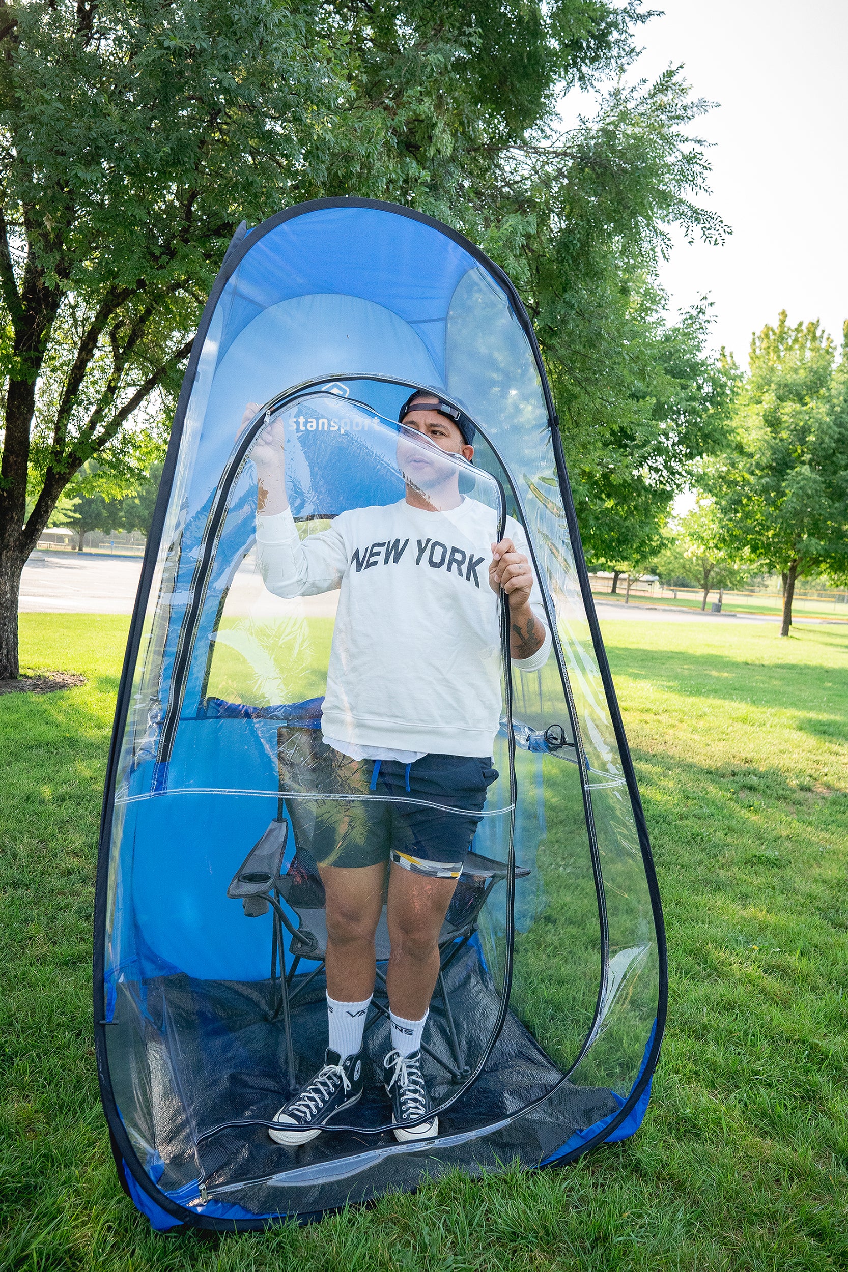 All Weather Pop Up Shelter - Clear / Blue-eSafety Supplies, Inc